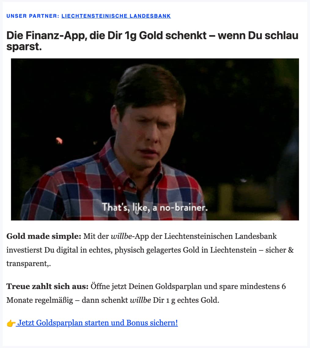 willbe Advertorial: Goldsparplan mit Goldbonus