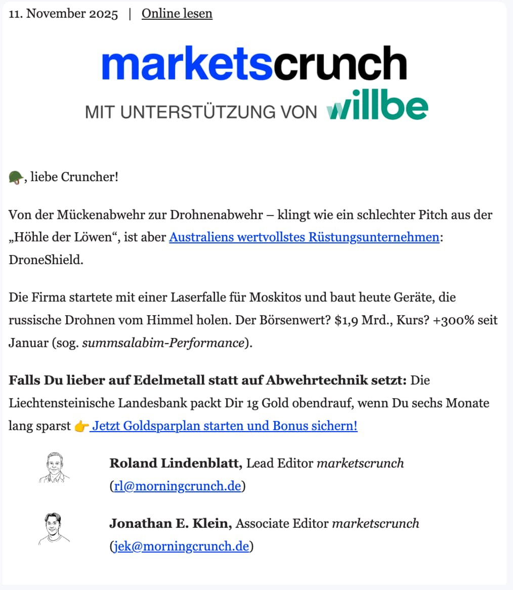 willbe Intro Mention zum Goldsparplan